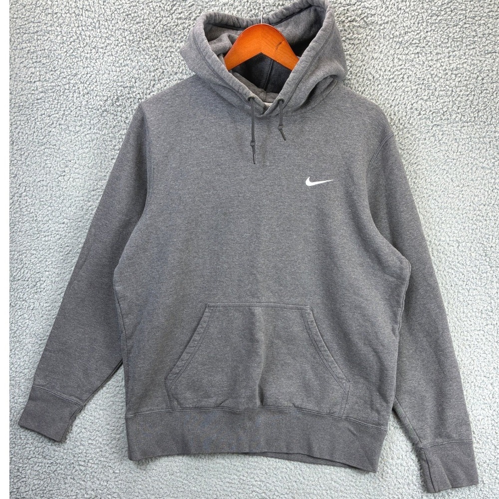 Nike Club Fleece Hoodie Pullover Mens L Gray White Swoosh Casual Athleisure